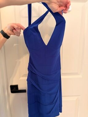 B Darlin Strappy Blue Halter Sheath Dress